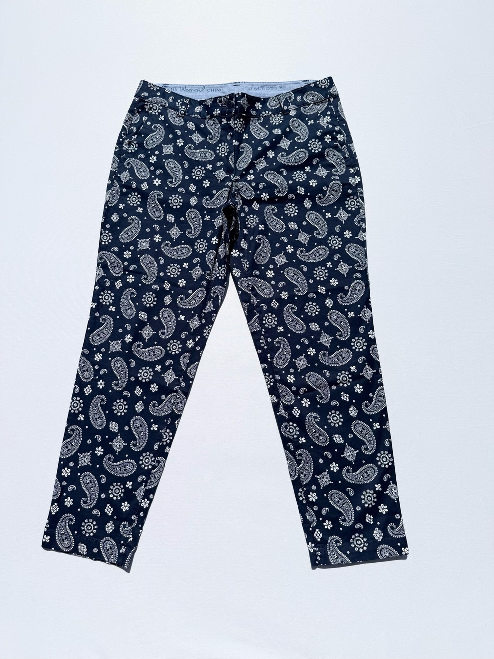 Talbots The Weekend Chino Navy Bandana Paisley Print Ankle Pants 8 Petite 8P